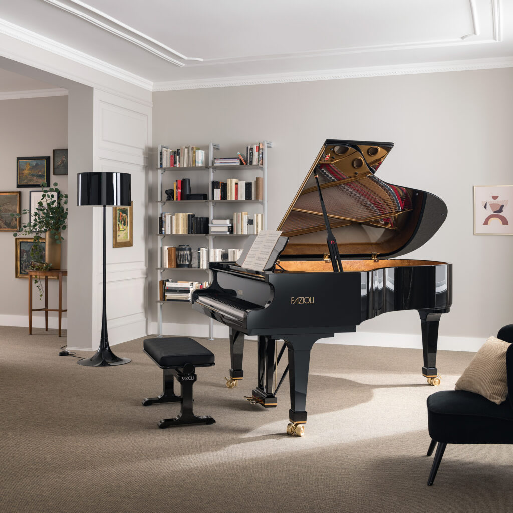 Black Fazioli F198 model in a livingroom